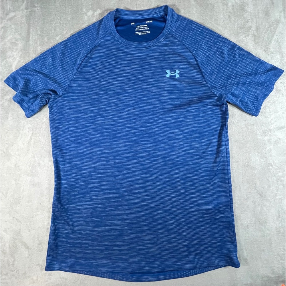 Under Armour Tech Tee Men Small Blue Shirt Training Short Sleeve Raglan Loose